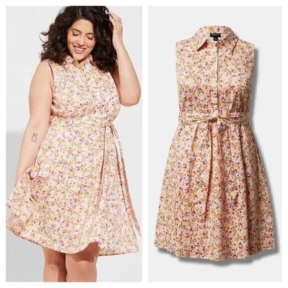 Torrid Plus Size 4, 4X, 26 Poplin Sleeveless Shirtdress Sunshine Ditzy Floral - Picture 1 of 8